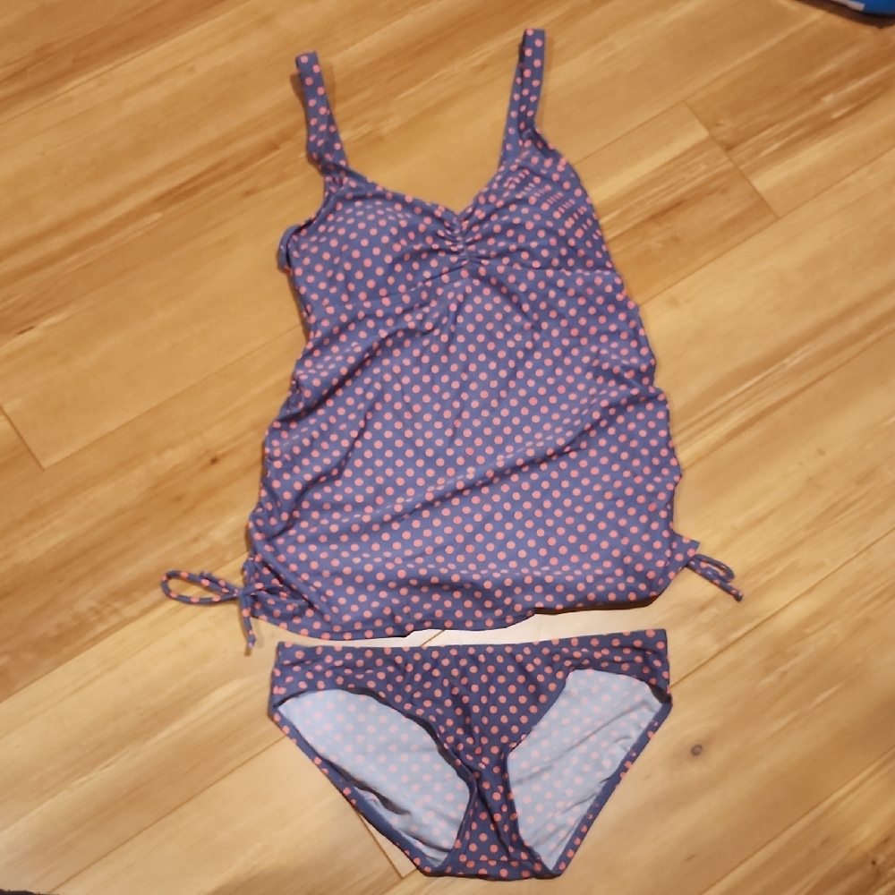 Motherhood Gray and Pink Polka Dot Swimwear Set- Small